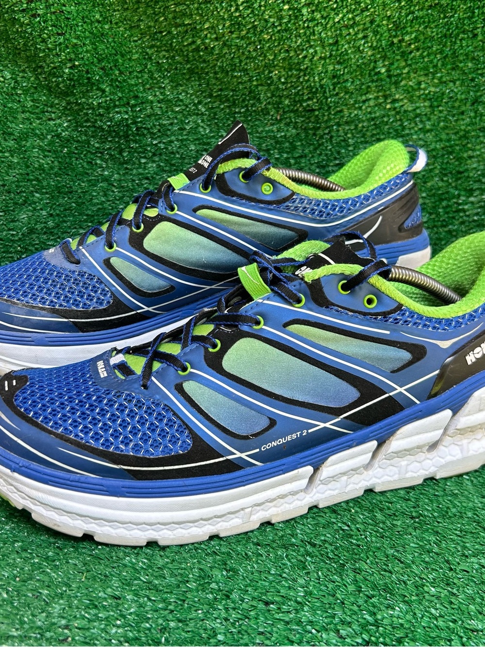 HOKA ONE ONE Conquest 2 Blue Green Flash Men's 13 Running Shoes 1007855-BGFWH